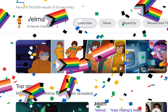 Even Google celebrated the news of Velma’s coming out, with rainbow confetti raining over the screen when searching for the character