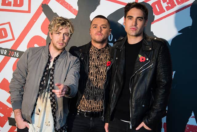 (L-R) James Bourne, Matt Willis and Charlie Simpson of ‘Busted’ announce their 2016 Arena Tour at Soho Hotel on November 10, 2015 in London, England. (Photo by Ian Gavan/Getty Images)