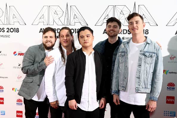 (from left) Rick Schneider, Jamie Hails, Ryan Siew, Daniel Furnari and Jake Steinhauser of Polaris arrive for the 32nd Annual ARIA Awards 2018 at The Star on November 28, 2018 in Sydney, Australia. (Photo by Mark Metcalfe/Getty Images)
