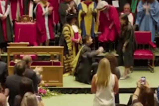 A man has been accused of being ‘selfish’ for proposing to girlfriend at a graduation ceremony.