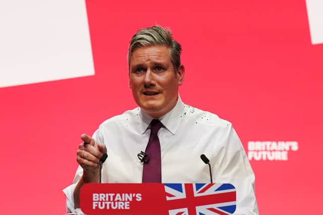 Sir Keir Starmer giving his speech in Liverpool. Credit: Getty