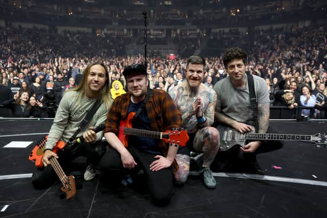 (L-R) Pete Wentz, Patrick Stump, Andy Hurley and Joe Trohman of Fall Out Boy at the 2024 iHeartRadio ALTer EGO Presented by Capital One at the Honda Center on January 13, 2024. The group are set to headline the main stage this Saturday at Download Festival 2024 (Credit: Getty Images)