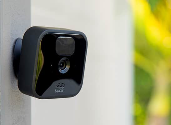 The Blink Outdoor home security system is pictured
