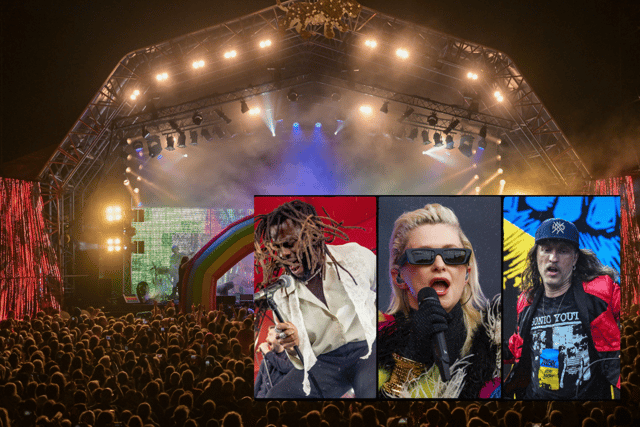 (Inset) Young Fathers, Alison Goldfrapp and Gogol Bordello are just some of the names performing at WOMAD 2024, kicking off at Charlton Park this week (Credit: Getty Images)