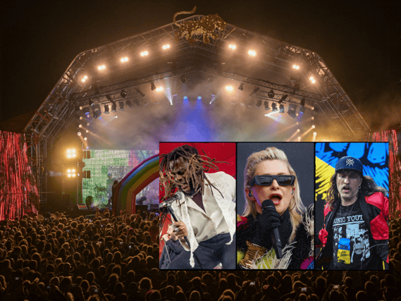 (Inset) Young Fathers, Alison Goldfrapp and Gogol Bordello are just some of the names performing at WOMAD 2024, kicking off at Charlton Park this week (Credit: Getty Images)