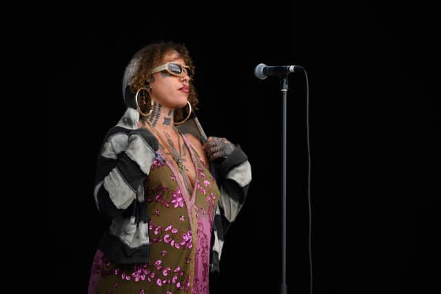 Aria Wells, known professionally as "Greentea Peng", performs on the West Holts Stage during day three of Glastonbury Festival at Worthy Farm, Pilton on June 24, 2022 in Glastonbury, England.