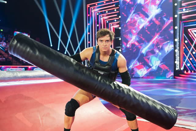 Apollo getting ready for the Gauntlet challenge in Gladiators, on BBC One. Photo: BBC / James Stack / © Hungry Bear Media Ltd