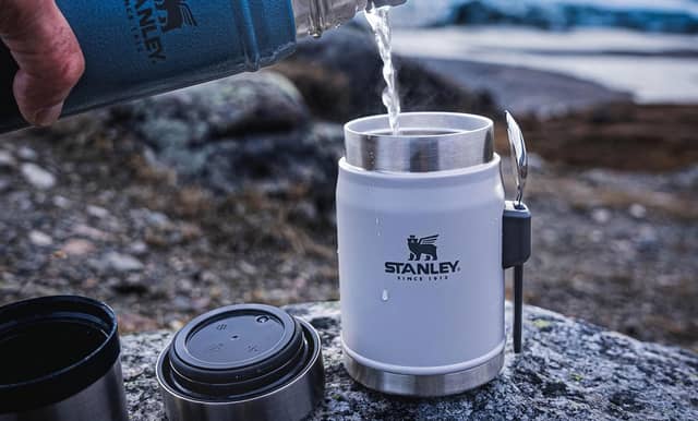 The Stanley Classic Legendary Food Jar has an integrated spork, and a leak-proof lid