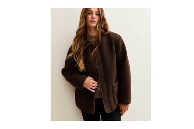 Dark Brown Borg Button Through Jacket