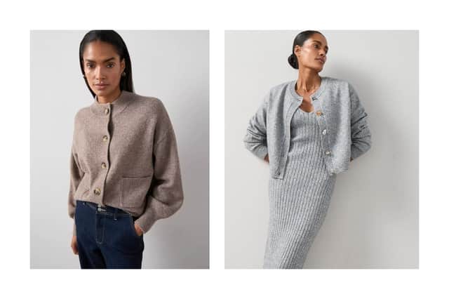Style Yarn Crew Neck Cardigan With Wool £28 has a cosy feel and the Timeless Yarn 2 In 1 Cardigan Overlay Dress £60  is effortlessly chic.