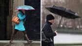 Stock images of people walking with umbrellas.