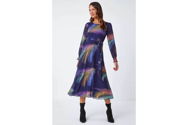 Roman feather print midi dress