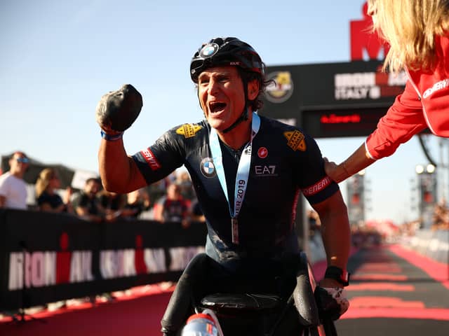 Alex Zanardi, pictured in 2019 in Cervia, Italy. (Photo by Bryn Lennon/Getty Images for IRONMAN)
