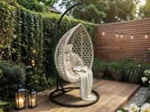 The SOLACE+CO Lola Egg Chair has a cocoon-like shape, cushioned seat and gentle swinging motion.