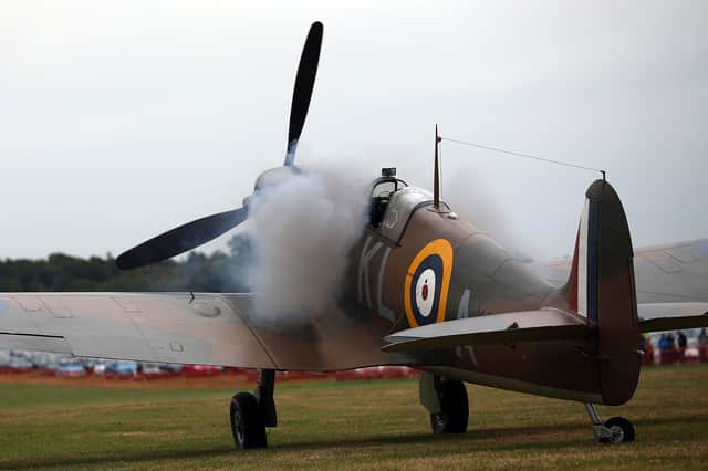 Smoke billows from the exhaust of a Hurricane as its engine is ignited on 18 August 2015 in Biggin Hill, England.