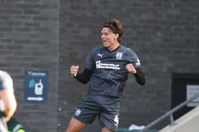 Joe O'Brien-Whitmarsh celebrates his goal against York