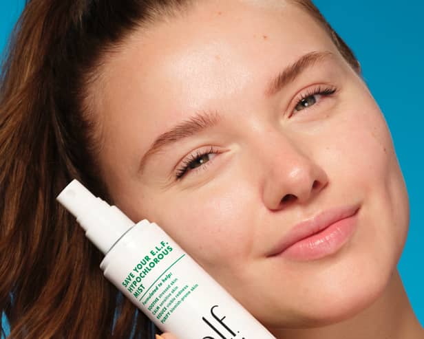 e.l.f. SKIN Save Your e.l.f. Hypochlorous Mist is a facial spray created to help soothe stressed, blemish-prone skin and reduce the appearance of visible redness.