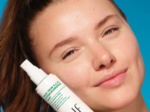 e.l.f. SKIN Save Your e.l.f. Hypochlorous Mist is a facial spray created to help soothe stressed, blemish-prone skin and reduce the appearance of visible redness.
