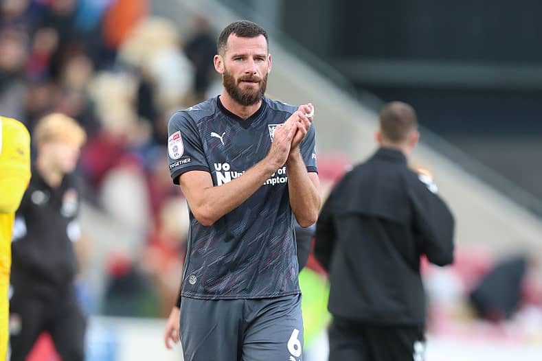 Elliott Moore goes over to the away fans at the end of Saturday’s game at York 