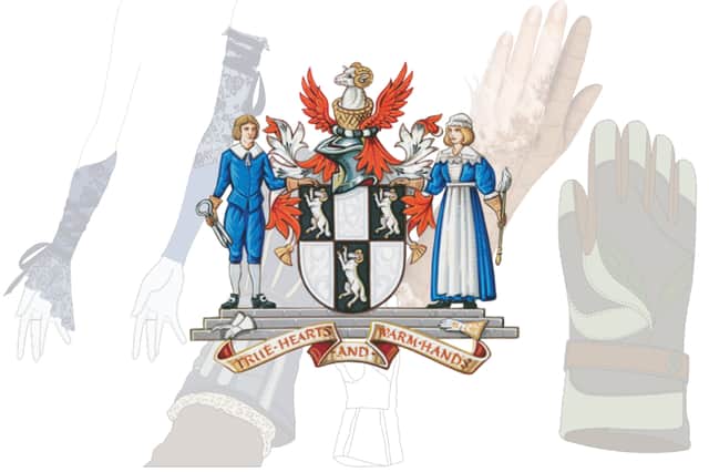 Worshipful Company of Glovers in London crest in front of University of Northampton design sketches.