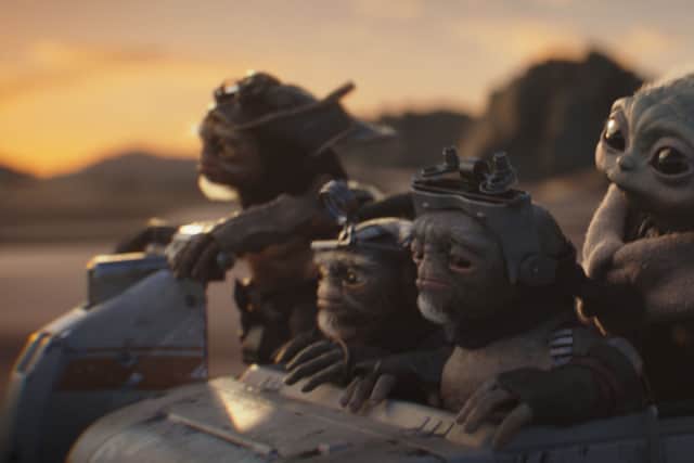 (L-R) Bai, Clang, Keeto and Grogu in Lucasfilm's THE MANDALORIAN AND GROGU. Photo courtesy of Lucasfilm. Â© 2025 Lucasfilm Ltdâ¢. All Rights Reserved.