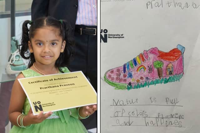 Young design winner alongside her shoe design.