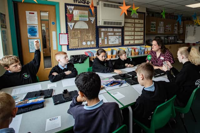 Rebecca answers questions from students from Washacre Primary Academy