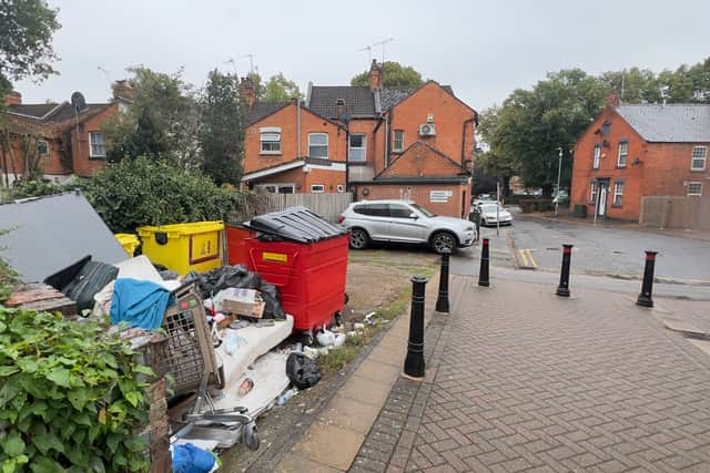 Fly-tipped waste in Victoria Gardens, Northampton, just a short walk from the town centre.