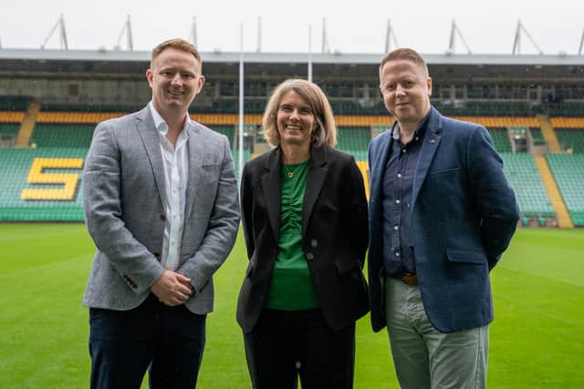 (L-R): Callum Nicholson, Finance Director at Inter County, Julia Chapman, CEO at Northampton Saints, and Steve Walton, Sales Director at Inter County.