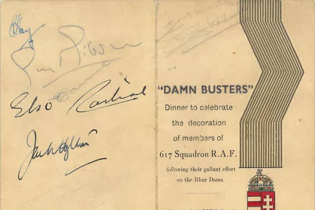 The menu with Wing Commander Guy Gibson's signature on the top left