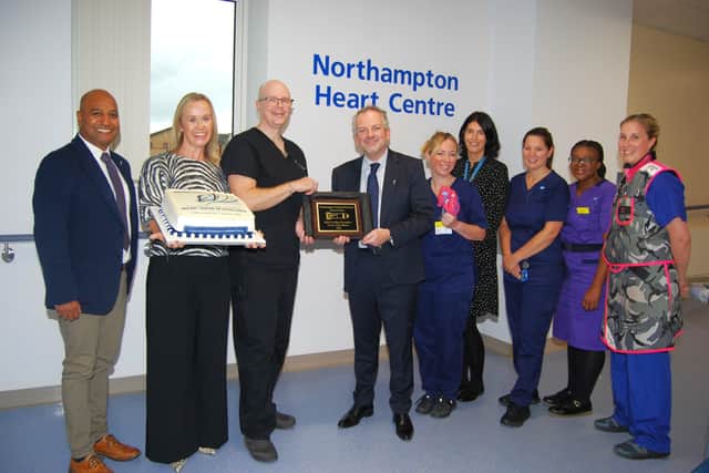 The Northampton Heart Centre team receive a plaque from Medtronic’s Vice President of Pacing Therapies, Nicolas Pivert, on their designation as a centre of excellence.