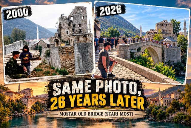 Dean had never seen Mostar Old Bridge up, when he was there last, it had been blown up.