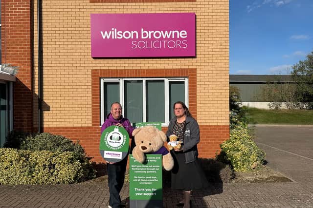 Wayne Jenkins, Business Development & Marketing Director at Wilson Browne Solicitors and Rebecca Steers Station Manager of NLive Radio outside the Wilson Browne Solicitors Offices.