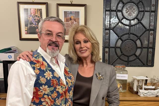 Backstage in the All Saints vestry - Joanna Lumley and John Griff