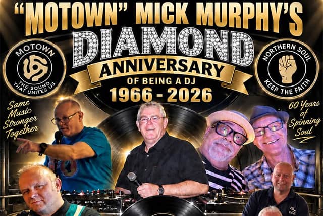 The poster for “Motown” Mick Murphy’s diamond anniversary celebration at The Black Diamond on 24 October