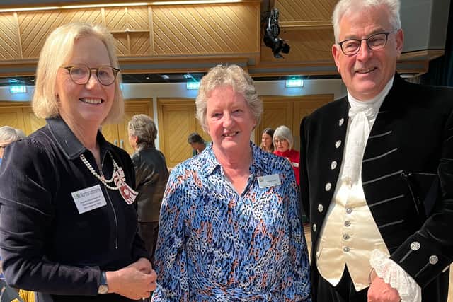 Mrs Anne Burnett, Vice Lord Lieutenant of Northamptonshire, Chris Carr, Chair of NCFWI and Roger Burnett, High Sheriff of Northamptonshire
