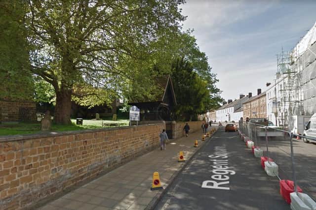The man was attacked on Sheep Street and dragged into the grounds of the Holy Sepulchre Church. Photo: Google