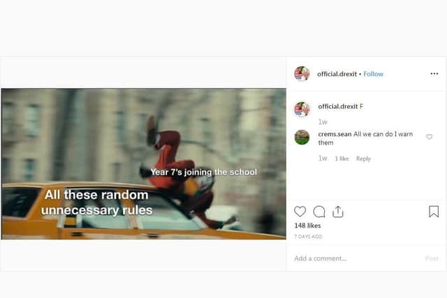 One of the memes on the 'Drexit' Instagram account, making fun of the new rules at Malcolm Arnold Academy
