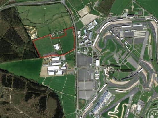 An aerial image of the current Racing Point building and site to the west of Silverstone. Picture from Design and Access Statement