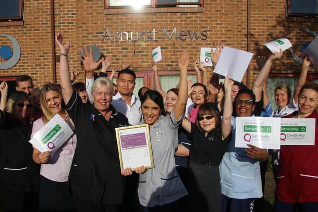 Staff at Ashurst Mews Care Home in Moulton celebrate the 'outstanding' rating from the CQC