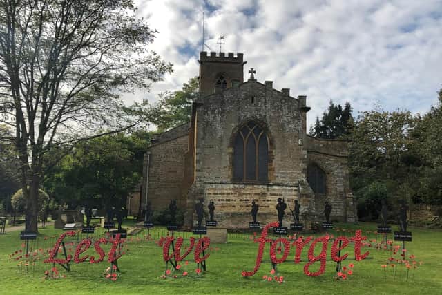 The poppy display at St Peter and St Paul's Church, Abington