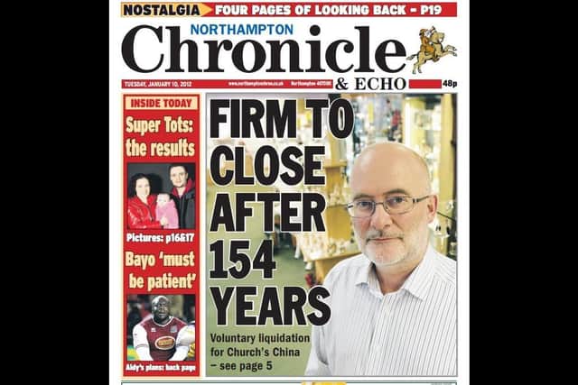 The front page of the Chronicle and Echo when Church's closed in 2012.