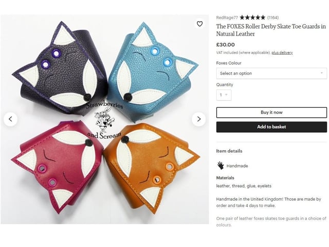 Here's something that proves there is something for everyone on Etsy. Local artist RedRage77 is making stylish toe guards for roller skates. - https://etsy.me/2PeywGI