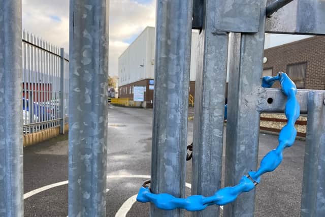 The gates are locked on the old Epwin Glass, now Panoglass, factory in Lodge Farm Industrial Estate, Northampton