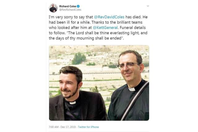 Rev Richard Coles made the announcement on Twitter
