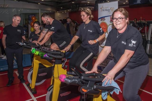 Day one of McManus Pub Company's bike challenge at Virgin Active Riverside. Photo: McManus Pub Company