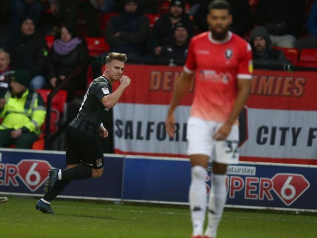 Sam Hoskins celebrates his goal