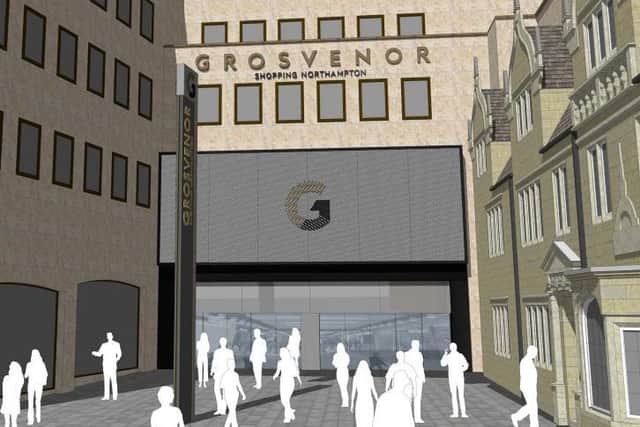 The proposed Market Square entrance will lose the glass canopy and its existing "helmet" logo.