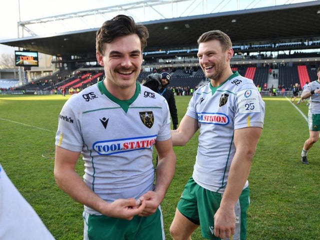 George Furbank and Dan Biggar are all smiles after Saints' win