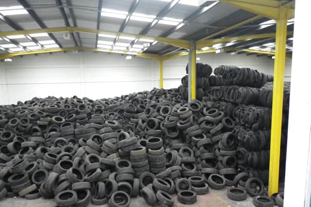 More than 1,000 tonnes of tyres where found abandoned at a site in Brackmills Industrial Estate. Photo: Environment Agency.
